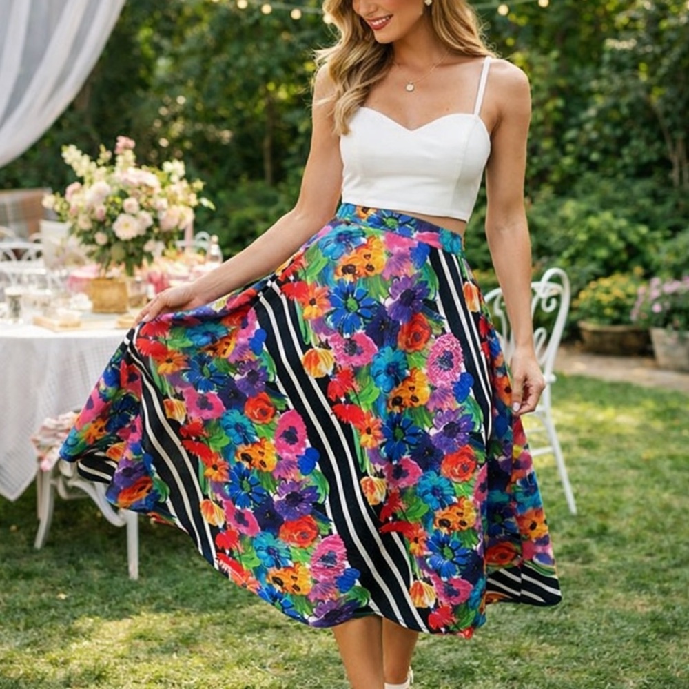 YUMI KIM Floral Multicolor Midi Skirt SK-360